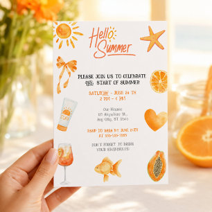 Hello Summer Tropical Orange Beach Party Invitation