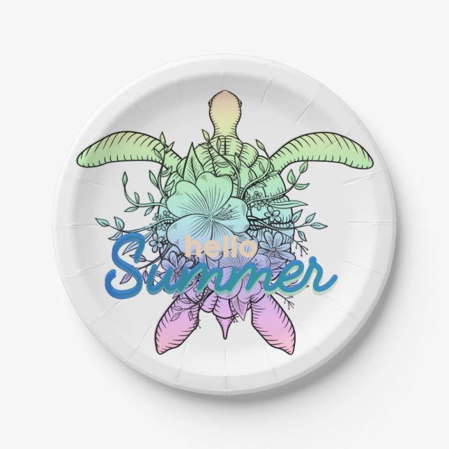 Hello Summer Turtle Paper Plates (Front)