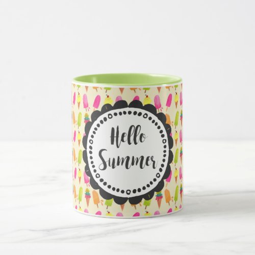 Hello Summer Typography Popsicles and Ice Cream Mug