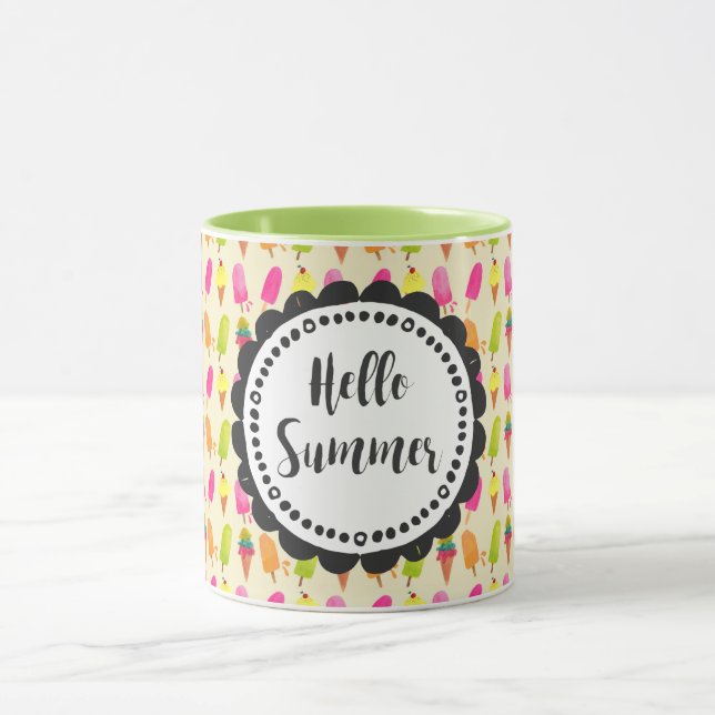 Hello Summer Typography Popsicles and Ice Cream Mug (Center)
