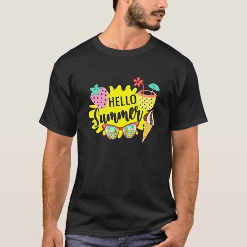 Hello Summer Umbrella Summer Break Vacation Sunshi T_Shirt