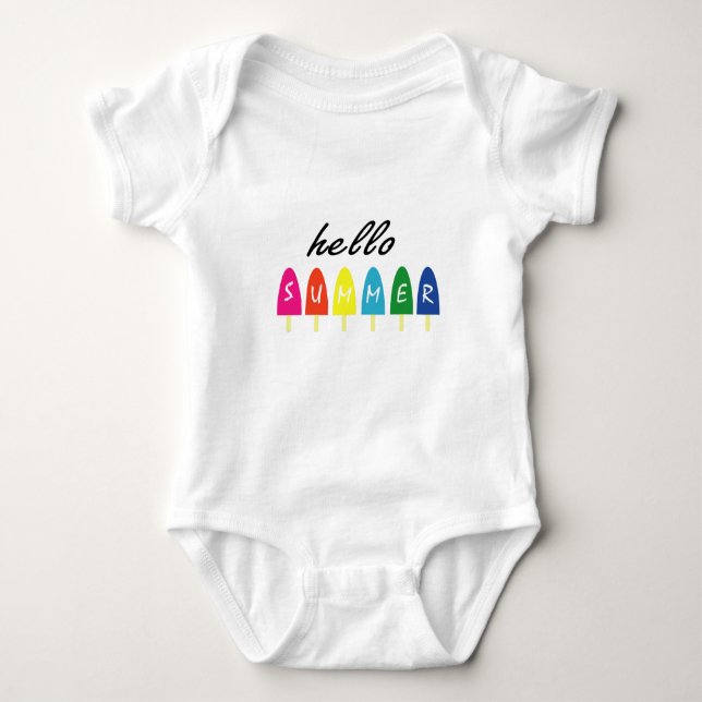 Hello Summer Vacation Ice Cream Popsicle Ice Lolly Baby Bodysuit (Front)