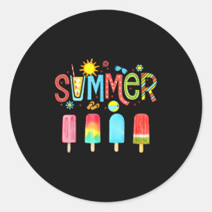 Hello Summer Vacation Ice Cream Popsicle Ice Lolly Classic Round Sticker