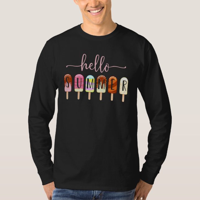 Hello Summer Vacation Ice Cream Popsicle Ice Lolly T-Shirt (Front)
