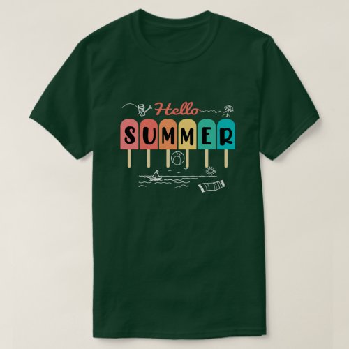 Hello Summer Vacation Ice Cream Popsicle Ice Lolly T_Shirt