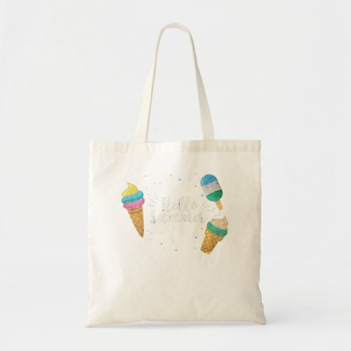 Hello Summer Vacation Ice Cream Popsicle Ice Lolly Tote Bag