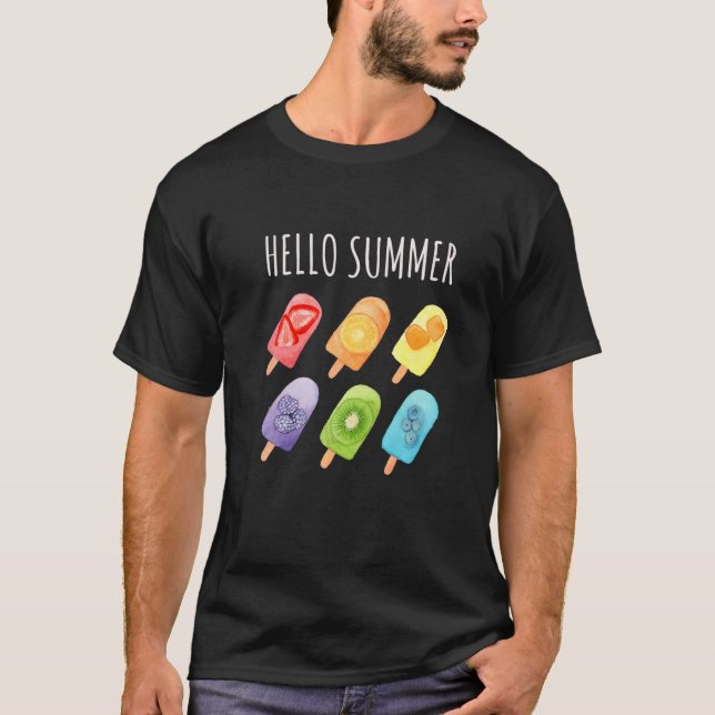 Hello Summer Vacation Ice Cream Popsicle T-Shirt (Front)