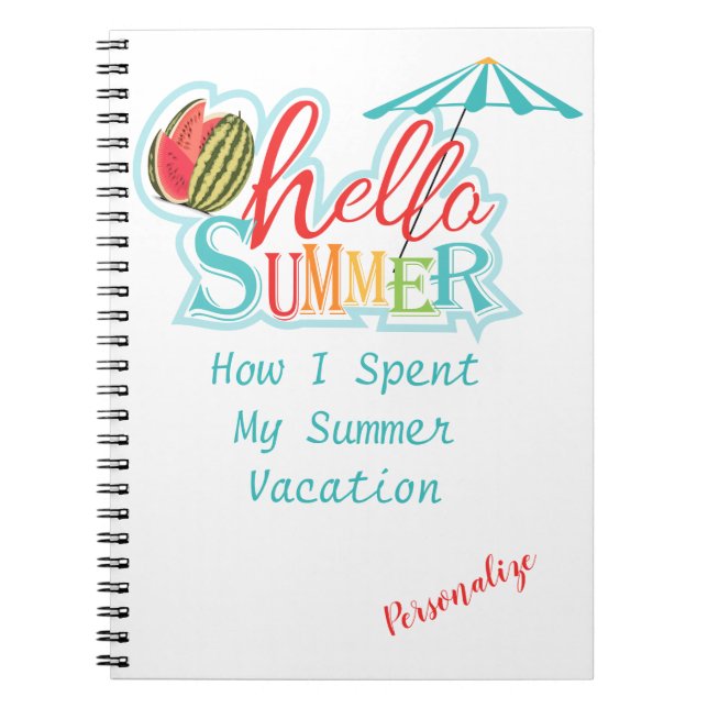 Hello Summer Vacation Personalize Notebook Journal (Front)