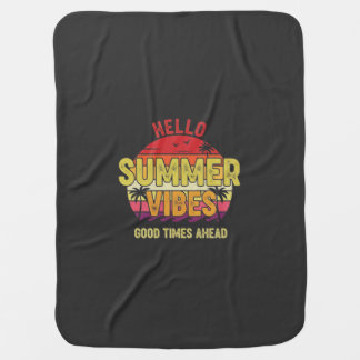 Hello Summer Vibes Vintage Sunset Summer Baby Blanket