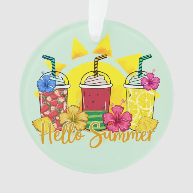 Hello Summer Vibrant Tropical Fruit Smoothie Ornament (Front)