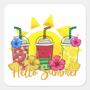 Hello Summer Vibrant Tropical Fruit Smoothie Square Sticker