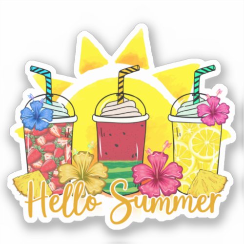 Hello Summer Vibrant Tropical Fruit Smoothie Sticker