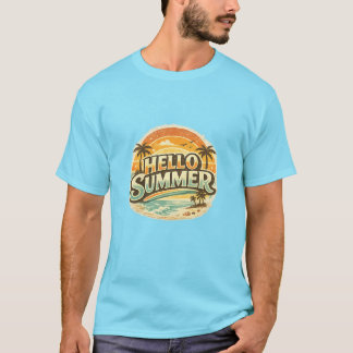 Hello Summer Vintage Beach Sunset T-Shirt