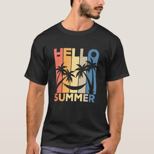 Hello Summer Vintage Sunset Vacation Hammock Palm  T_Shirt