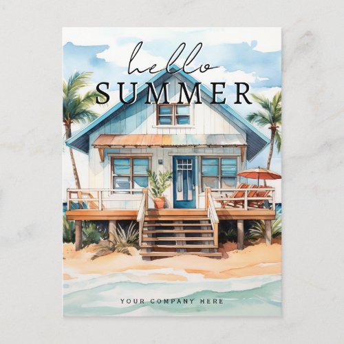 Hello Summer Watercolor Beach House Realty Postcard