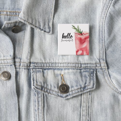 Hello Summer Watercolor Red Cherry Cocktail Button