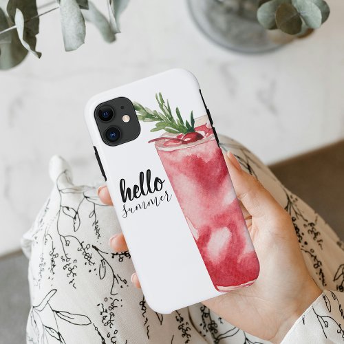 Hello Summer Watercolor Red Cherry Cocktail iPhone 11 Case