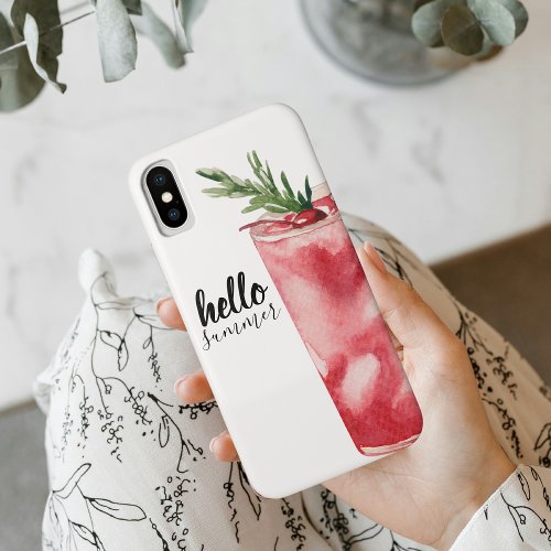 Hello Summer Watercolor Red Cherry Cocktail iPhone XS Case