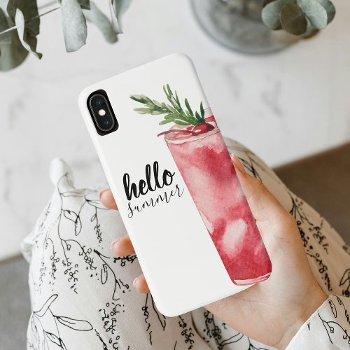 Hello Summer Watercolor Red Cherry Cocktail iPhone XS Max Case