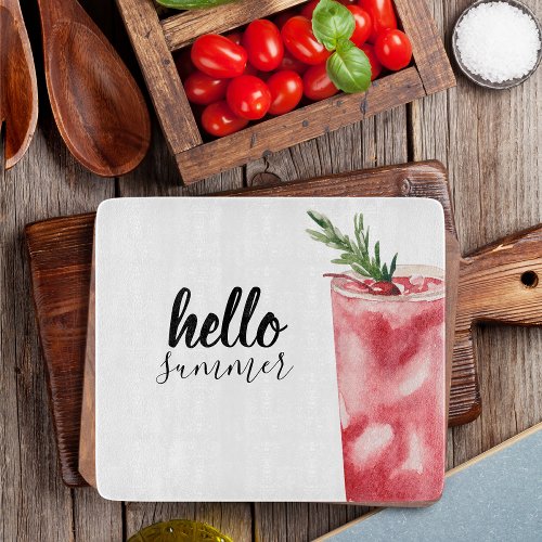 Hello Summer Watercolor Red Cherry Cocktail Cutting Board