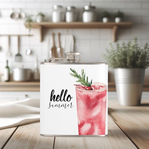 Hello Summer Watercolor Red Cherry Cocktail Flask