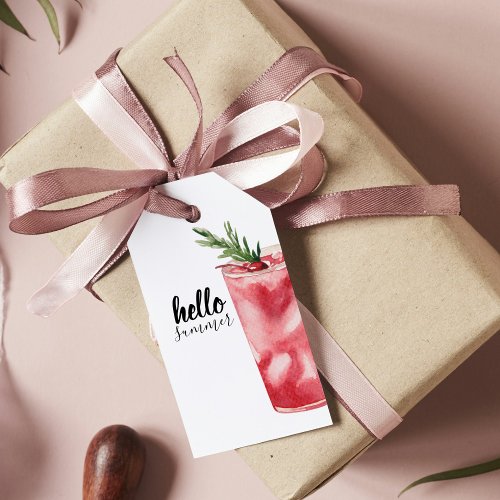 Hello Summer Watercolor Red Cherry Cocktail Gift Tags
