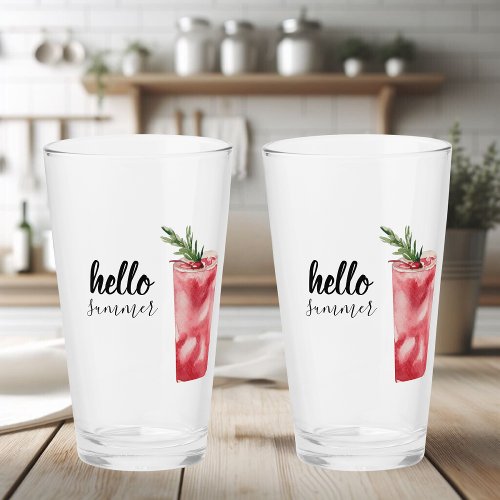 Hello Summer Watercolor Red Cherry Cocktail Glass