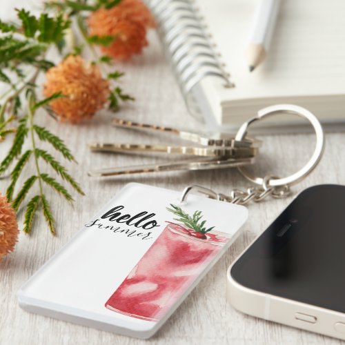 Hello Summer Watercolor Red Cherry Cocktail Keychain