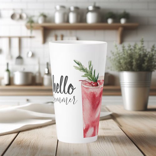 Hello Summer Watercolor Red Cherry Cocktail Latte Mug