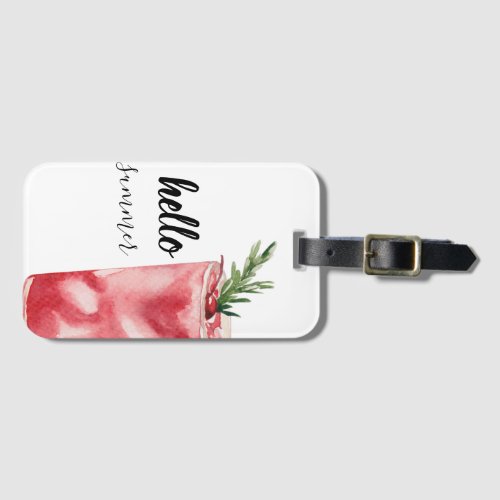 Hello Summer Watercolor Red Cherry Cocktail Luggage Tag