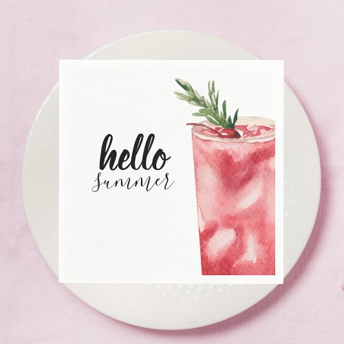 Hello Summer Watercolor Red Cherry Cocktail Napkins