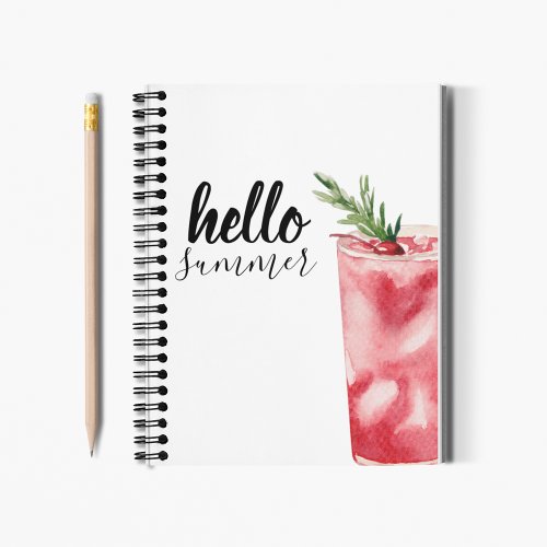 Hello Summer Watercolor Red Cherry Cocktail Notebook