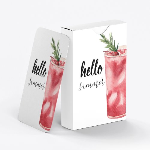 Hello Summer Watercolor Red Cherry Cocktail Playing Cards
