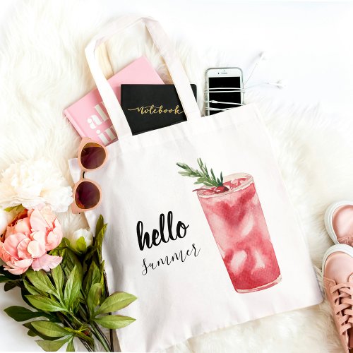 Hello Summer Watercolor Red Cherry Cocktail Tote Bag
