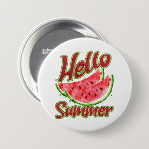 Hello Summer Watercolor Watermelon Design Button