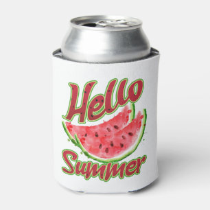Hello Summer Watercolor Watermelon Design Can Cooler