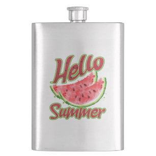 Hello Summer Watercolor Watermelon Design Flask