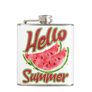 Hello Summer   Watercolor Watermelon Design Flask