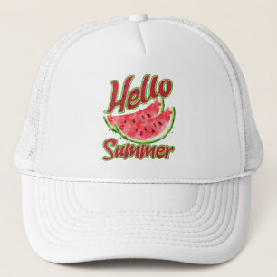 Hello Summer   Watercolor Watermelon Design Trucker Hat