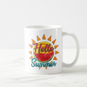Hello Summer Watercolor Watermelon & Vibrant Sun Coffee Mug