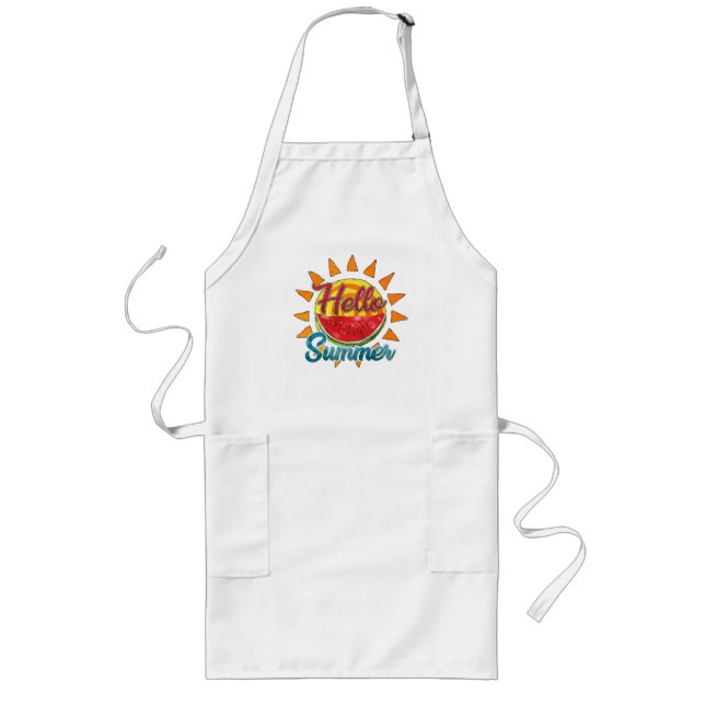Hello Summer | Watercolor Watermelon & Vibrant Sun Long Apron (Front)