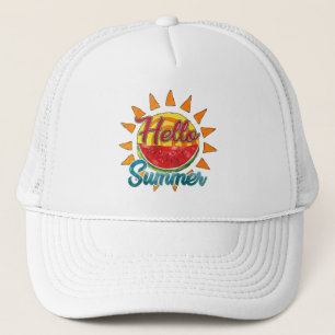 Hello Summer Watercolor Watermelon & Vibrant Sun Trucker Hat