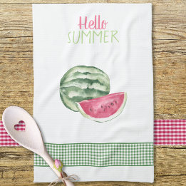Hello Summer Watermelon Gingham Kitchen Towel