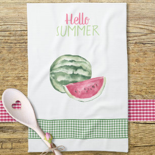 Hello Summer Watermelon Gingham Kitchen Towel