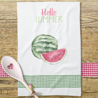 Hello Summer Watermelon Gingham Kitchen Towel