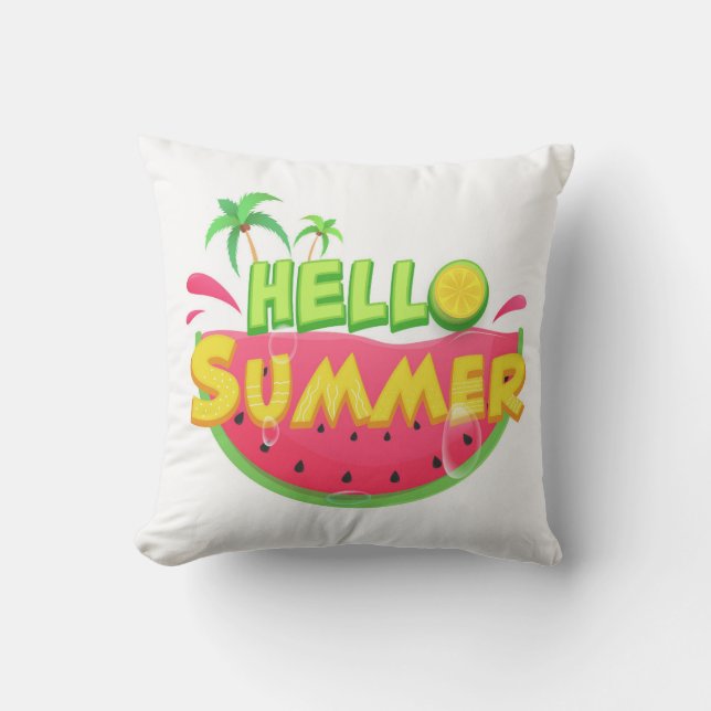 Hello Summer Watermelon Outdoor Pillow (Front)