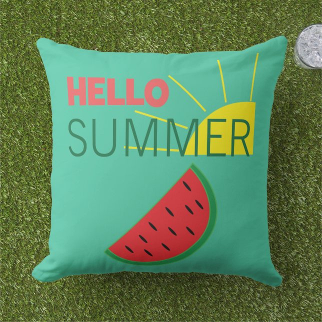 Hello Summer Watermelon Outdoor Pillow (Grass)
