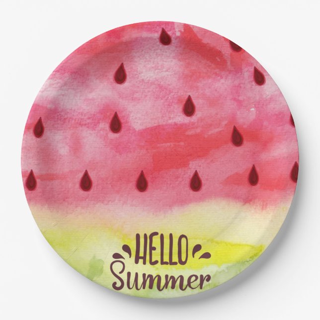 Hello Summer Watermelon Paper Plates (Front)