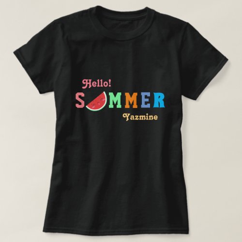 Hello Summer Watermelon Pastel Color Text T_Shirt