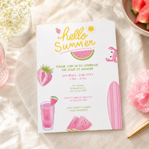 Hello Summer Watermelon Pool Party Pink Fun Invitation